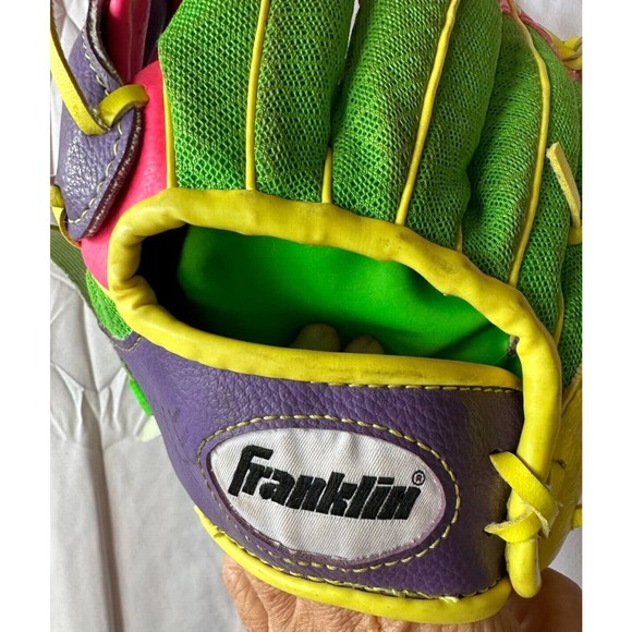 FRANKLIN Tee Ball Glove 22814L Pink/Purple/Green Mesh Mitt 9 1/2 inch, LHT - Picture 3 of 10